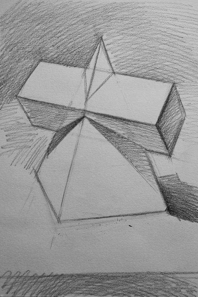 圆锥立方体交叉素描图图片